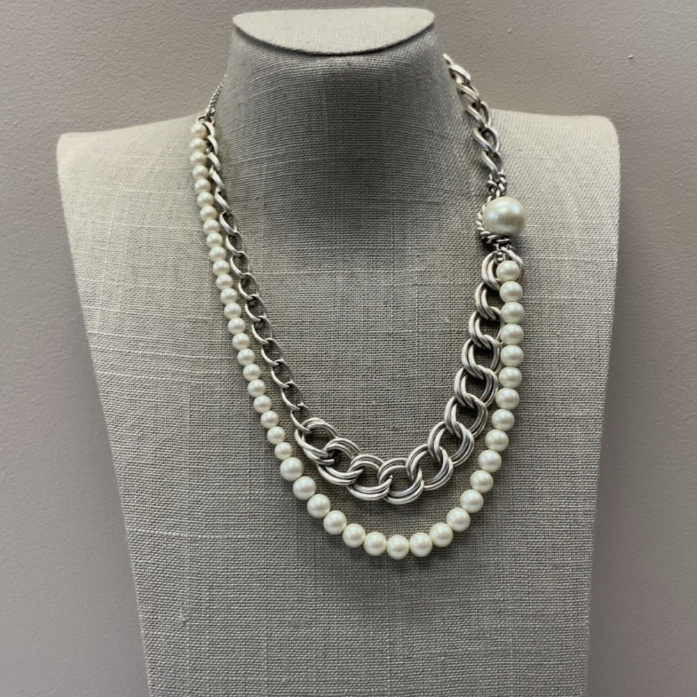 Kenneth Cole New York faux pearl antique silver double strand necklace